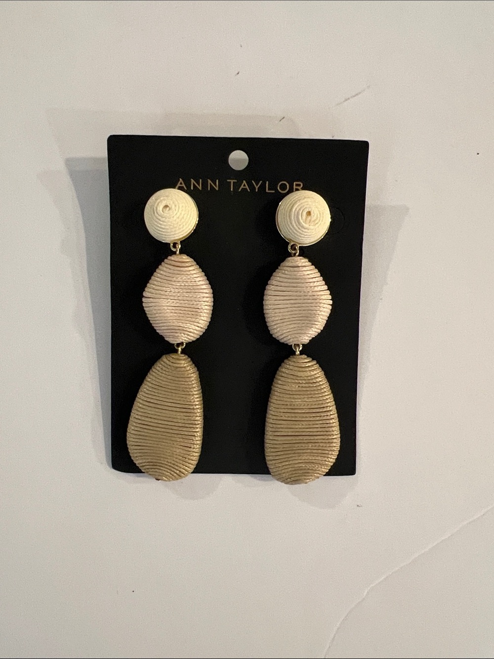 Ann Taylor Cream and Gold Tiered Rope Drop Earrings